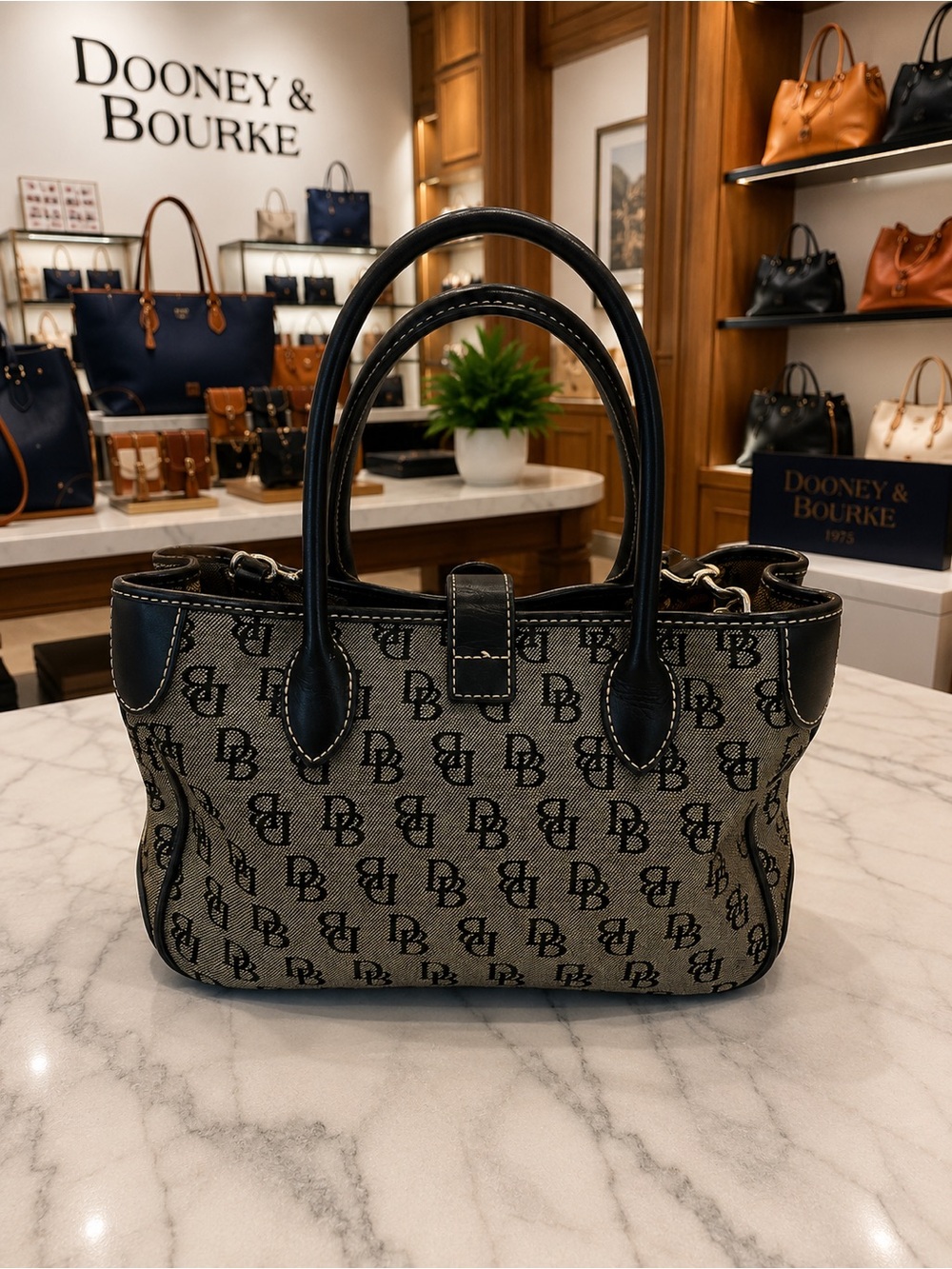 Dooney & Bourke Black & Gray Signature Logo Satchel - Picture 6 of 10
